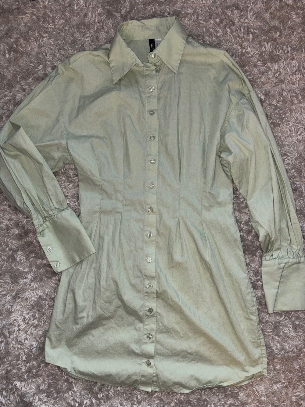 H&M Pale Sage Button-Front Long-Sleeve Shirt Dress